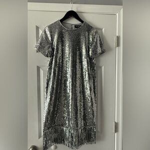 Silver Sequin Fringe Dress